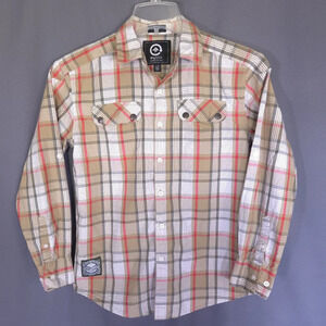 Lrg Clothing Equipment Plaid Button Down Shirt Men's Size Large Roll Tab Sleeves